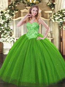 Modern Green Sweet 16 Dress Sweet 16 and Quinceanera with Appliques Sweetheart Sleeveless Lace Up