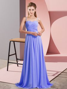 Sweet Backless Prom Dress Lavender for Prom and Party with Ruching Sweep Train