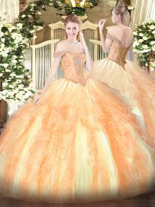 Stylish Sleeveless Tulle Floor Length Lace Up Quinceanera Gowns in Multi-color with Beading and Ruffles