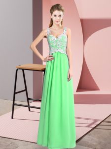 Sleeveless Floor Length Lace Zipper with Apple Green