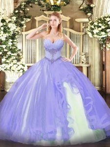 Sweetheart Sleeveless Tulle Quinceanera Gown Beading and Ruffles Lace Up