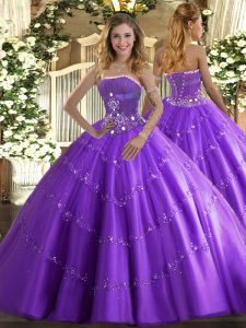 Sophisticated Lavender Lace Up Vestidos de Quinceanera Beading and Appliques Sleeveless Floor Length