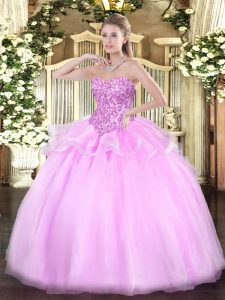 Artistic Lilac Sleeveless Floor Length Appliques Lace Up 15 Quinceanera Dress