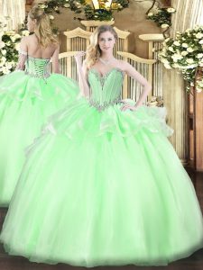 Elegant Apple Green Lace Up Sweetheart Beading Quinceanera Dress Organza Sleeveless