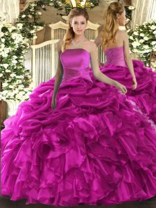 Chic Organza Sleeveless Floor Length Sweet 16 Dresses and Ruffles and Pick Ups