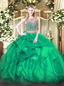 Classical Organza Sleeveless Floor Length Quinceanera Gown and Beading and Ruffles