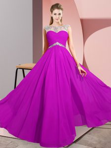 Top Selling Fuchsia Scoop Clasp Handle Beading Prom Evening Gown Sleeveless