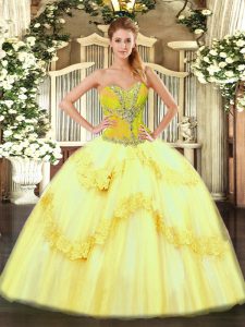 Simple Sweetheart Sleeveless Lace Up Quinceanera Gowns Yellow Tulle