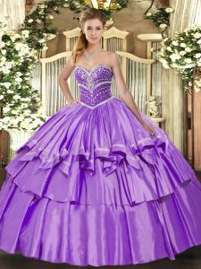 Edgy Lavender Sweetheart Neckline Beading and Ruffled Layers 15th Birthday Dress Sleeveless Lace Up