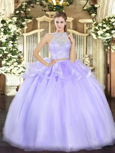 Lavender Zipper Scoop Lace Quinceanera Dresses Tulle Sleeveless