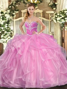 Delicate Lilac Sleeveless Floor Length Beading and Ruffles Lace Up 15th Birthday Dress