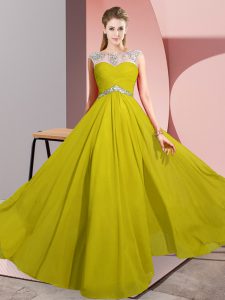Yellow Chiffon Clasp Handle Scoop Sleeveless Floor Length Prom Party Dress Beading