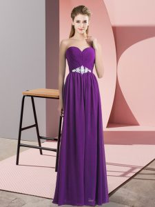 Floor Length Purple Prom Dress Chiffon Sleeveless Beading