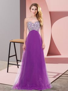 Elegant Floor Length Lace Up Prom Party Dress Purple for Prom and Party with Beading