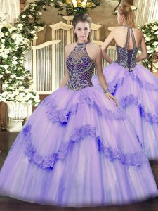 Sweet Beading and Appliques Sweet 16 Quinceanera Dress Lavender Lace Up Sleeveless Floor Length