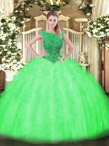 Excellent Tulle Scoop Sleeveless Zipper Beading and Ruffles Quinceanera Dresses in