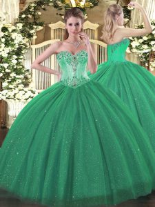 Excellent Turquoise Sleeveless Floor Length Beading Lace Up Quinceanera Gowns