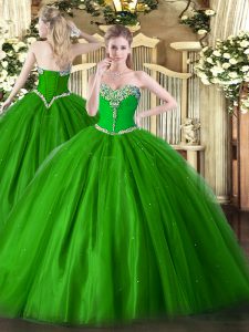 Green Sleeveless Beading Floor Length Quince Ball Gowns