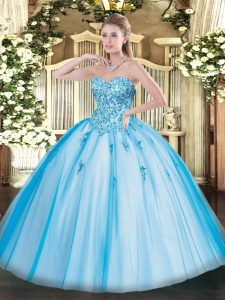 Baby Blue Sweetheart Neckline Appliques Quinceanera Gown Sleeveless Lace Up