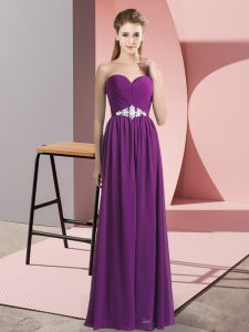 Glamorous Purple Chiffon Lace Up Sweetheart Sleeveless Floor Length Dress for Prom Beading