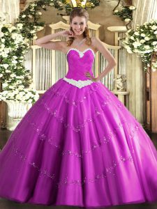 Simple Fuchsia 15 Quinceanera Dress Military Ball and Sweet 16 and Quinceanera with Appliques Sweetheart Sleeveless Lace Up