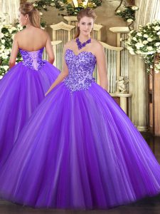 Eggplant Purple Lace Up Sweet 16 Dresses Appliques Sleeveless Floor Length