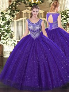 Great Beading Quinceanera Dress Purple Lace Up Sleeveless Floor Length
