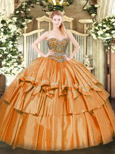 Sophisticated Orange Sweetheart Lace Up Beading and Ruffled Layers Quinceanera Gown Sleeveless