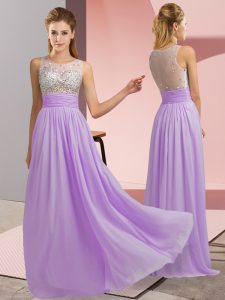 Delicate Scoop Sleeveless Prom Party Dress Floor Length Beading Lavender Chiffon