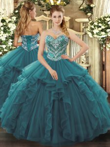 Floor Length Ball Gowns Sleeveless Turquoise Vestidos de Quinceanera Lace Up