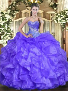 Lavender Sleeveless Beading and Ruffles Floor Length Sweet 16 Dresses