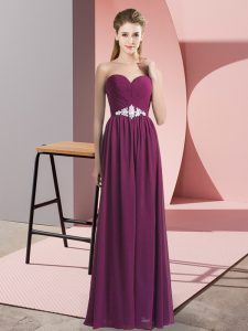 Nice Chiffon Sweetheart Sleeveless Lace Up Beading Prom Gown in Dark Purple