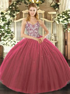 Romantic Tulle Sleeveless Floor Length 15 Quinceanera Dress and Beading and Appliques