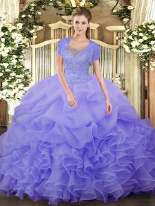 Lavender Scoop Clasp Handle Beading and Ruffled Layers Quinceanera Dress Sleeveless