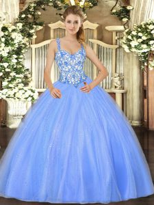 Floor Length Ball Gowns Sleeveless Baby Blue 15th Birthday Dress Lace Up