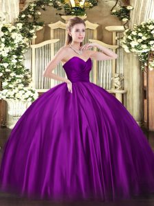 Floor Length Purple Quinceanera Dresses Organza Sleeveless Ruching
