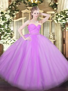 Lilac Tulle Zipper Sweetheart Sleeveless Floor Length Sweet 16 Quinceanera Dress Beading and Lace