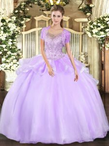 Beading and Ruffles 15 Quinceanera Dress Lavender Clasp Handle Sleeveless Floor Length