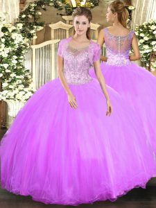 Customized Floor Length Ball Gowns Sleeveless Lilac Quinceanera Gown Clasp Handle