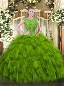 Nice Floor Length Ball Gowns Sleeveless Olive Green Quinceanera Dress Zipper