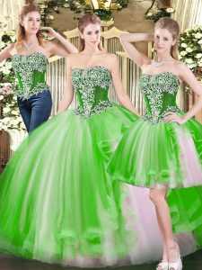 Sleeveless Tulle Floor Length Lace Up Vestidos de Quinceanera in with Beading
