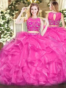 Hot Pink Sleeveless Tulle Zipper Sweet 16 Dresses for Military Ball and Sweet 16 and Quinceanera