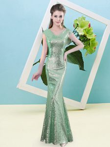 Turquoise Cap Sleeves Sequined Zipper Prom Dress for Prom and Party
