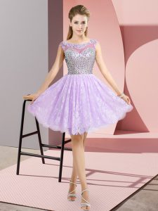 Designer Mini Length Backless Dress for Prom Lavender for Prom and Party with Beading