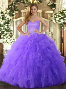 Affordable Lavender Ball Gowns Ruffles Sweet 16 Quinceanera Dress Lace Up Tulle Sleeveless Floor Length