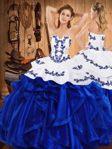 Charming Royal Blue Lace Up Vestidos de Quinceanera Embroidery and Ruffles Sleeveless Floor Length