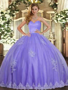Enchanting Lavender Sweetheart Neckline Beading and Appliques Quinceanera Gowns Sleeveless Lace Up