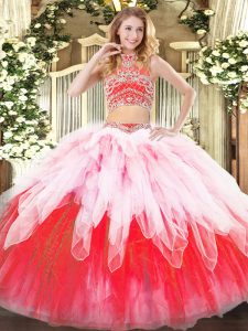 Multi-color Backless Sweet 16 Dress Beading and Ruffles Sleeveless Floor Length