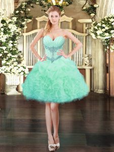 Sweetheart Sleeveless Prom Gown Mini Length Beading and Ruffles Apple Green Organza