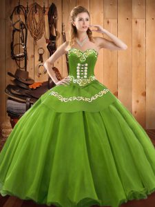 Green Sleeveless Floor Length Embroidery Lace Up 15 Quinceanera Dress